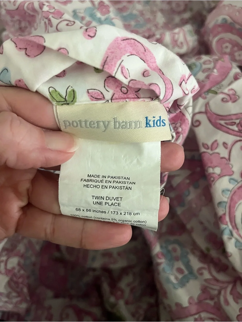 Pottery Barn Kids twin size Pink Paisley Cotton Duvet Cover